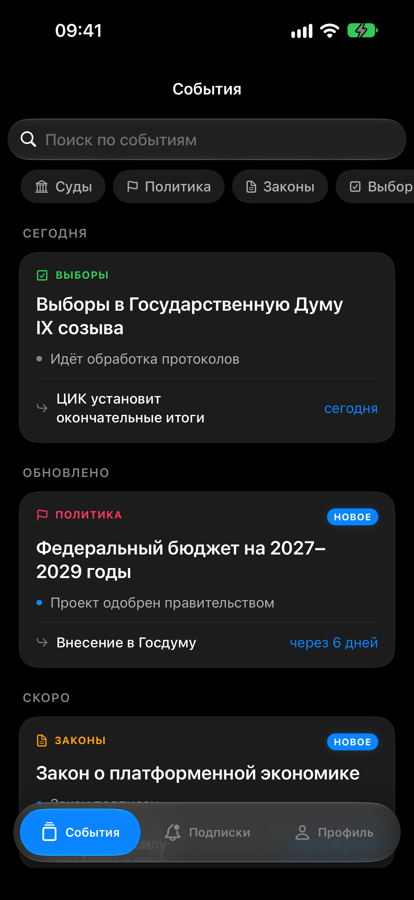 Каталог событий